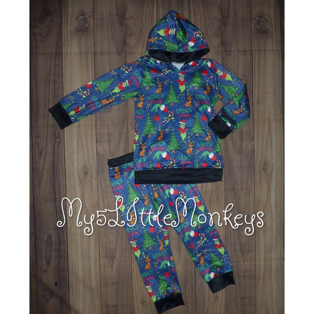 Boutique Grinch Stole Christmas Boys Hooded Sweatshirt Outfit Set